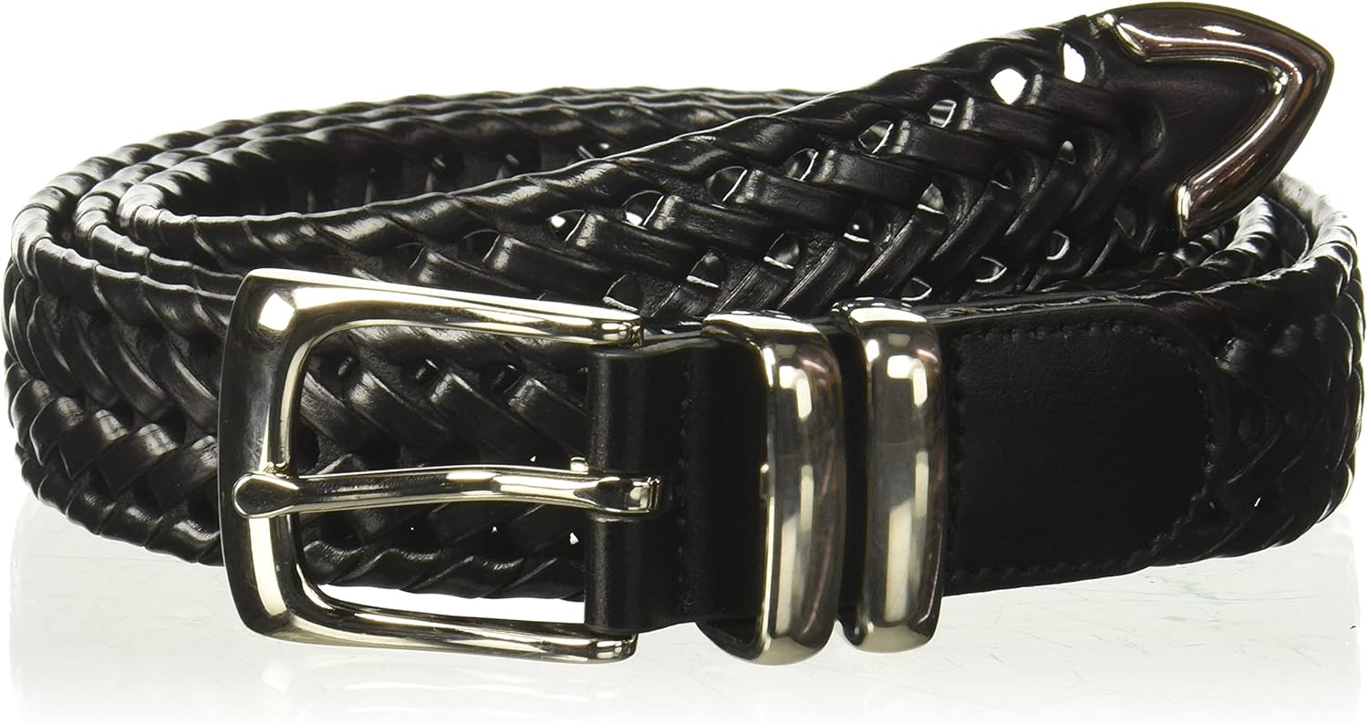 Perry Ellis Men's Portfolio Braided Belt with Leather (Sizes 30-54 Inches) - necksoother