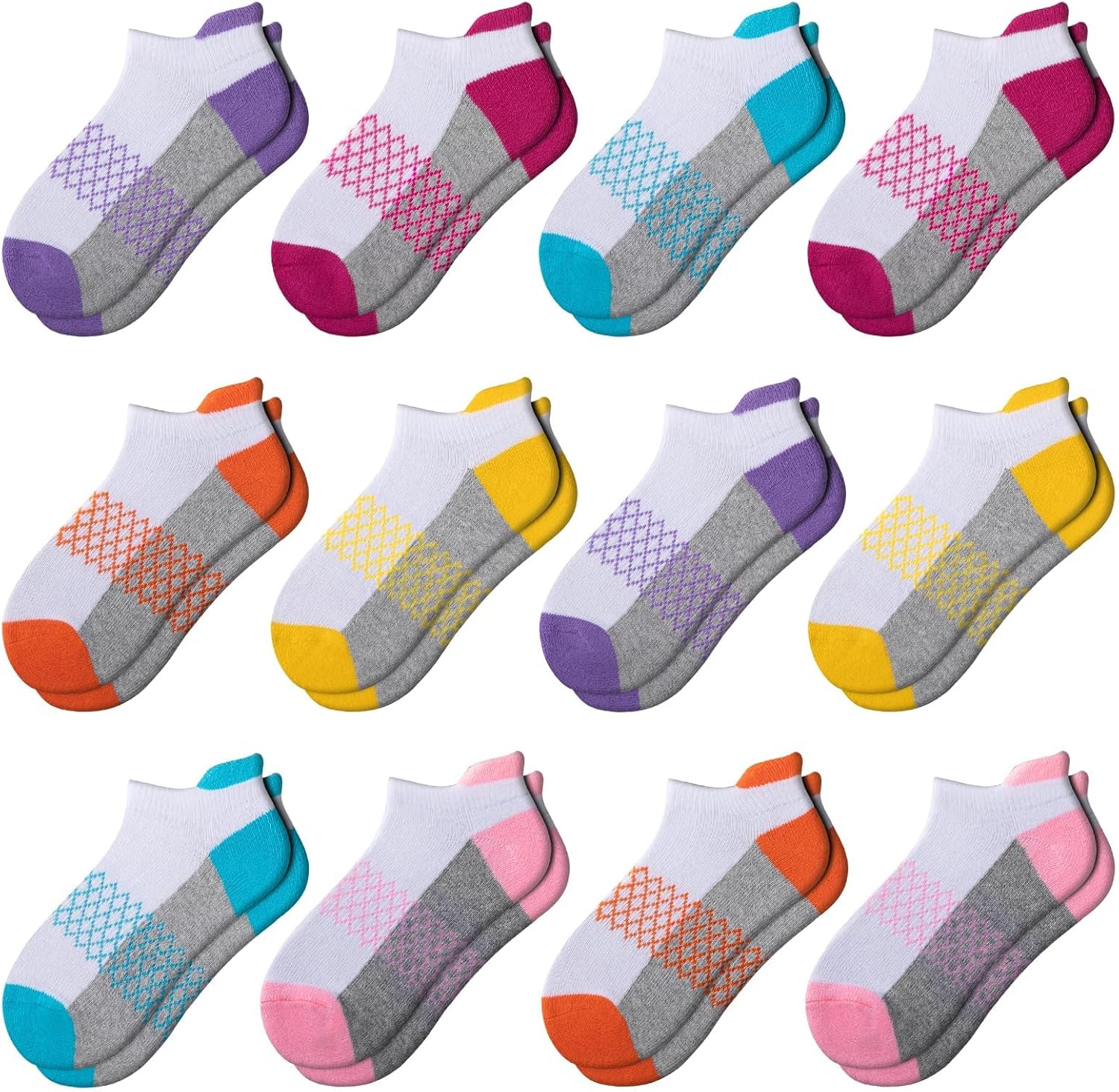 Comfoex 12 Pairs Girls Socks Ankle Athletic Socks 4-6 8-10 6-8 Years Old Socks Short Socks With Cushioned Sole - necksoother