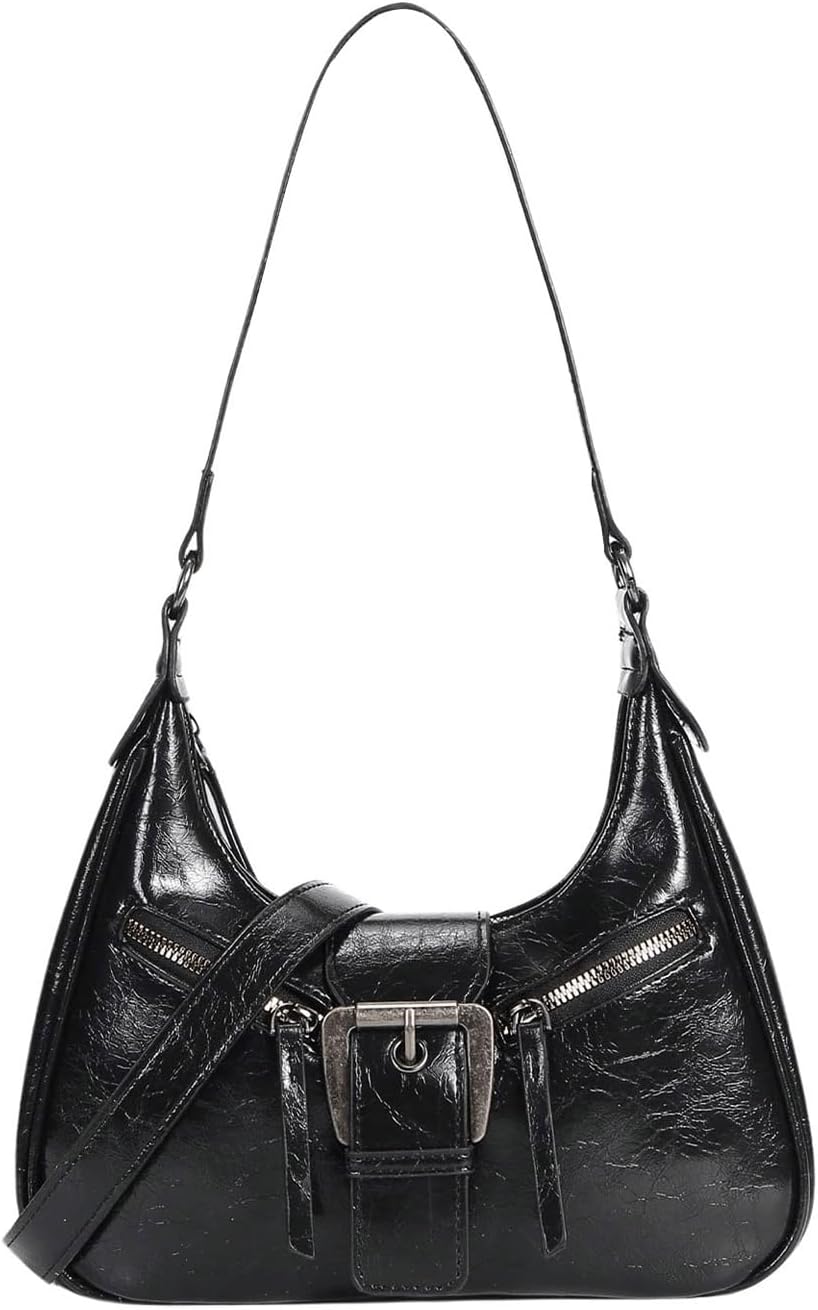 Verdusa Women's Hobo PU Leather Clutch Shoulder Bags Buckle Zipper Vintage Handbags - necksoother