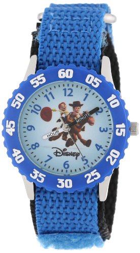 Disney Toy Story Kids' Bezel Stainless Steel Time Teacher Analog Nylon Strap Watch - necksoother