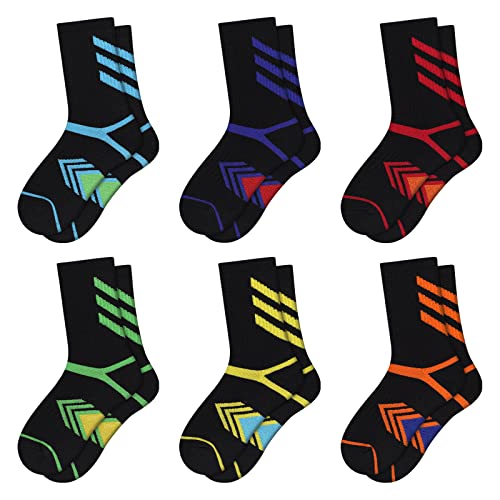 Comfoex Boys Crew Socks Athletic Long Cotton Socks For Kids Half Cushioned Calf Sports Socks 6 Pairs - necksoother