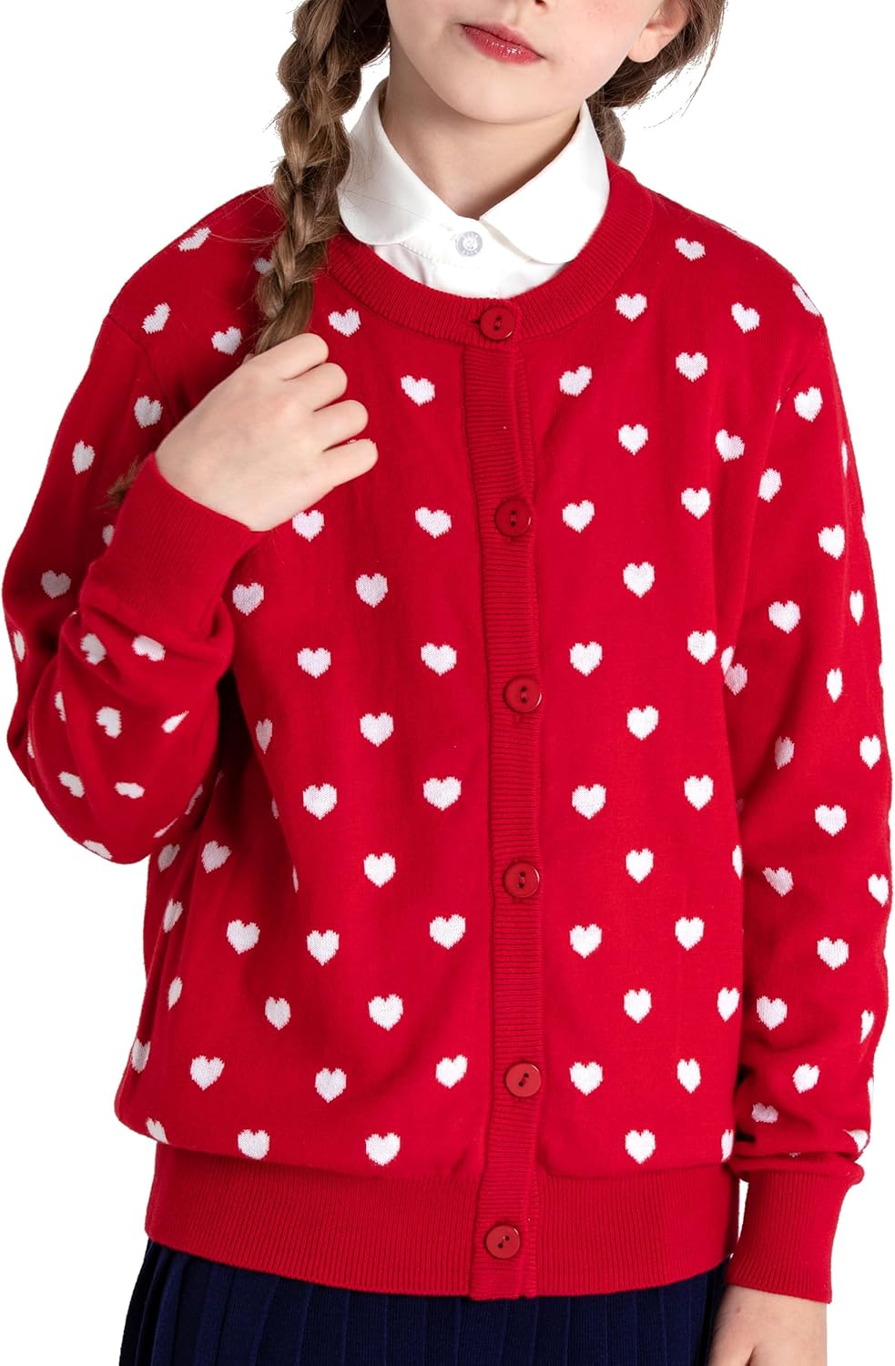 BOBOYOYO Girls Cardigan 100% Cotton Kids Heart Cardigan Sweater Valentines Long Sleeve Toddler Girl Soft Knit Cardigan - necksoother