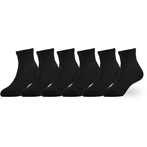 EPEIUS Kids Boys/Girls' Cushioned Socks Thick Cotton Quarter Athletic Socks Sports Running Ankle Socks 6 Pack 4-14 Years - necksoother