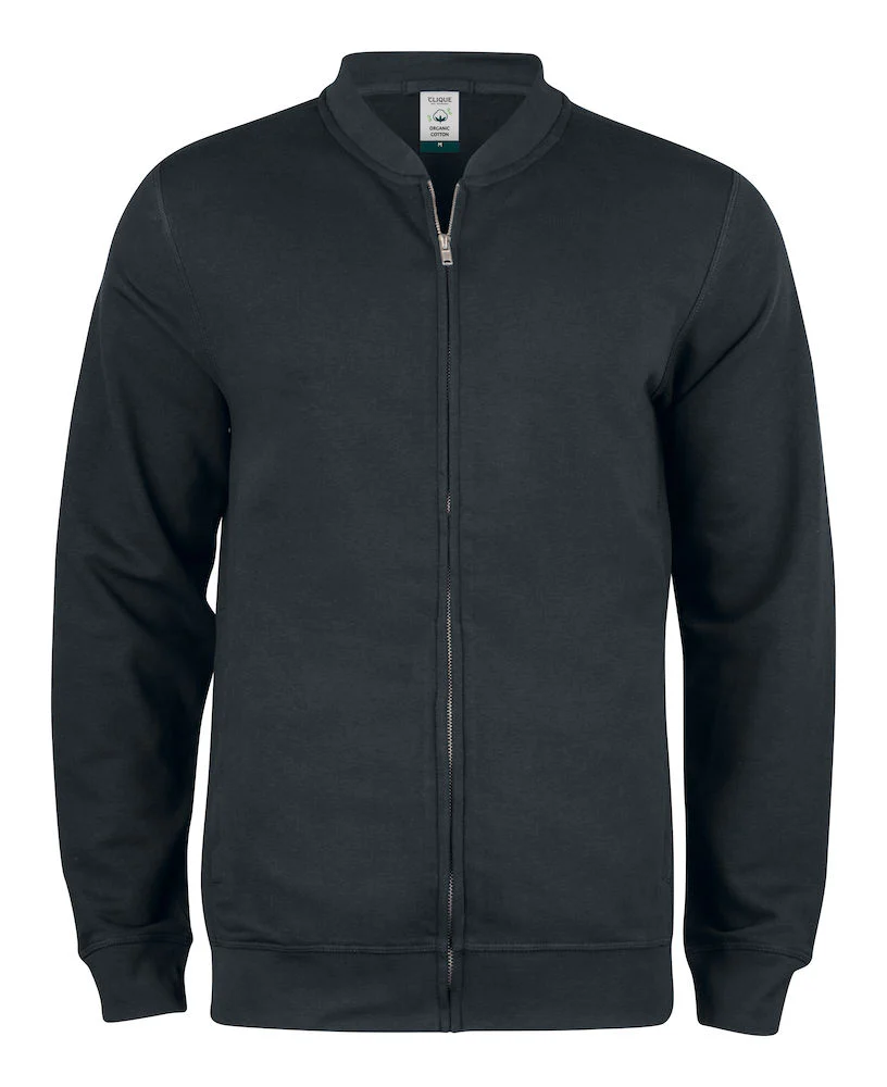 Premium OC Sort Herre Cardigan - Clique 021006 - Økologisk Bomuld & Recycled Polyester med YKK Lynlåse - necksoother