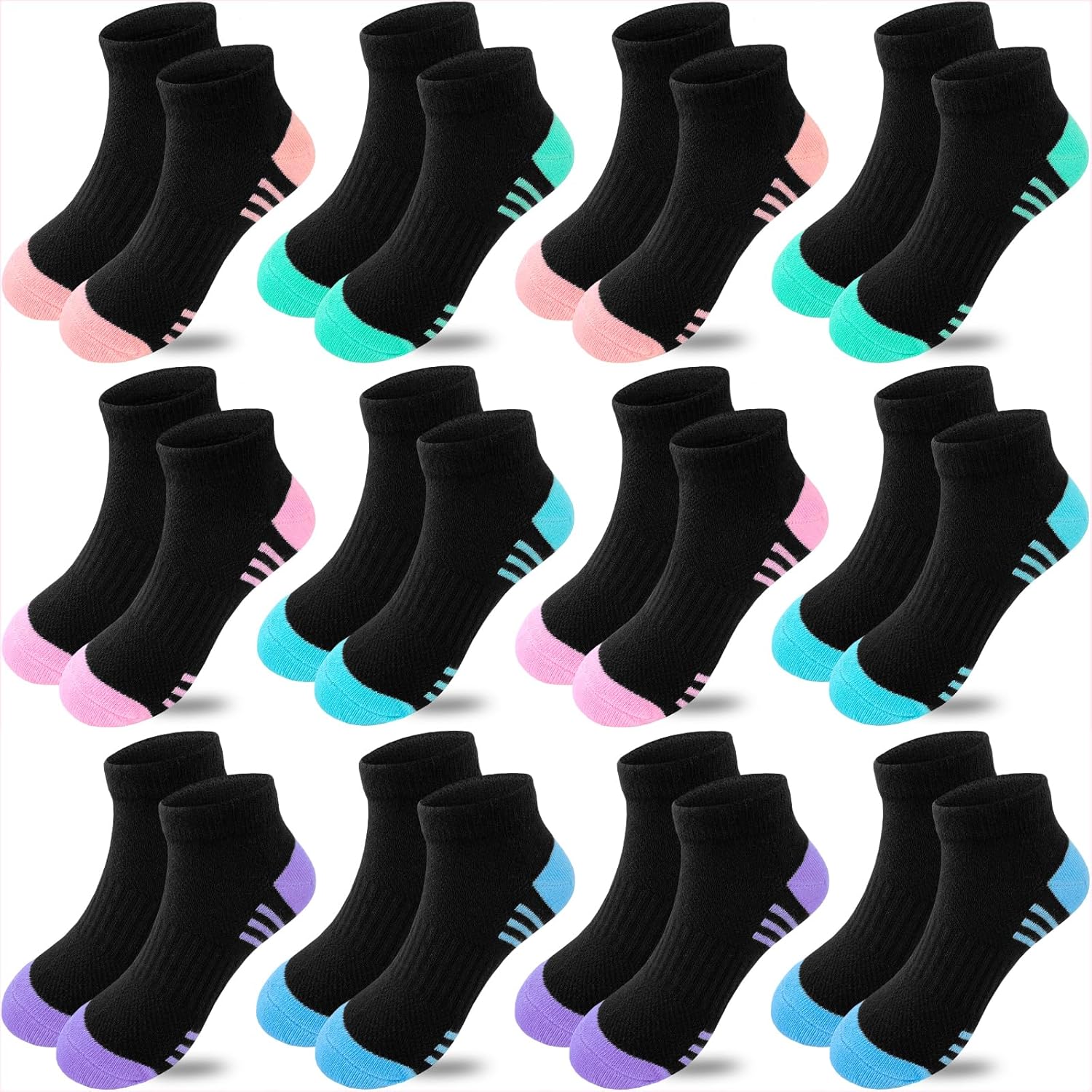 Bemeol Girls Socks 12 Pairs Kids Ankle Athletic Socks Cotton Sports Low Cut Socks - necksoother