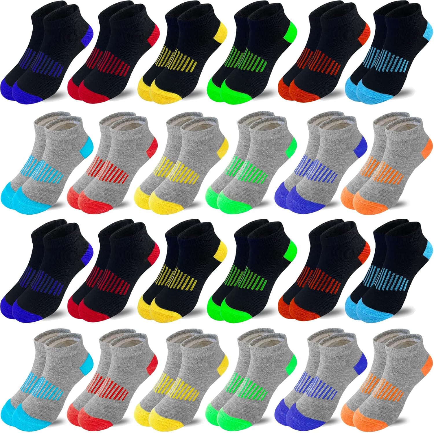 Boy Socks 24 Pairs Ankle Athletic Cotton Socks Half Cushioned Low Cut Socks Ankle Athletic Cotton Socks - necksoother