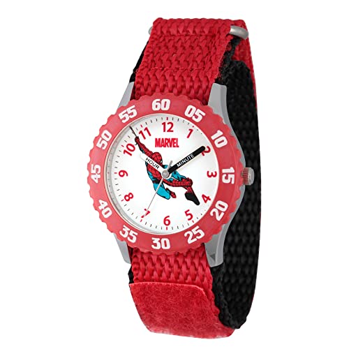 Marvel Spider-Man Kids' Bezel Stainless Steel Time Teacher Analog Quartz Nylon Strap Watch - necksoother