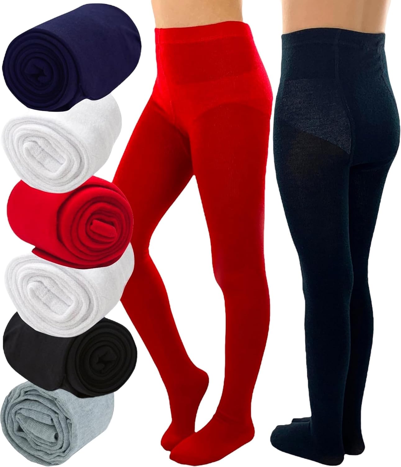 ToBeInStyle Girl's Pack of 6 Classic Pull-On Assorted Warm Winter Tights - necksoother