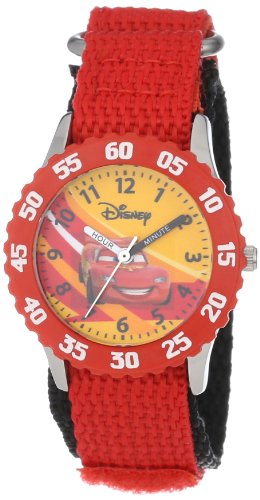 Disney Cars Kids' Bezel Stainless Steel Time Teacher Analog Nylon Strap Watch - necksoother