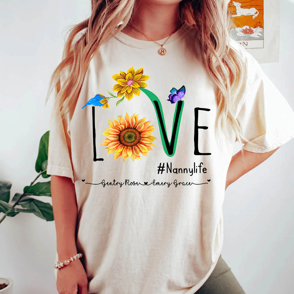 Personalized Nickname & Grandkid's Name Love Grammy Life Sunflower Shirt - necksoother