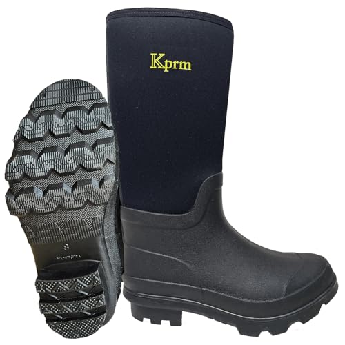 Rubber Rain Boots for Men Waterproof Lightweight Durable Neoprene Men's Work Boot Insulated for Mud Muck Outdoor - necksoother
