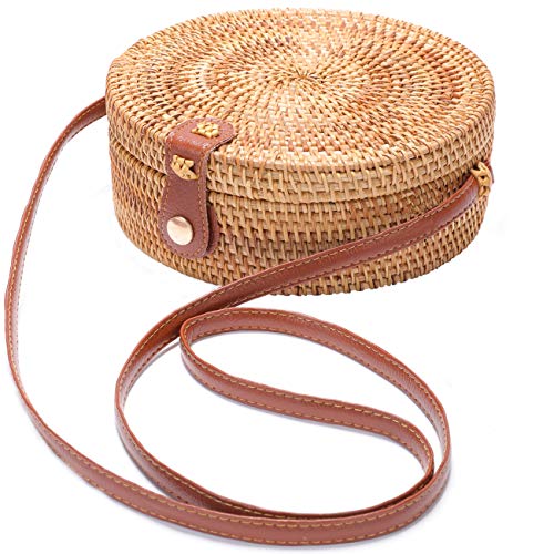 Rattan Bag Summer Straw Beach Bag Woven Wicker Straw Bag Basket Crossbody Shoulder Straw Purse Beach Bags for Women - necksoother