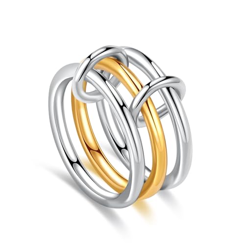 MQV Silver Gold Two Tone Link Rings Interlocking Ring Statement Ring Maximalist Stacking Ring for women men lovers - necksoother