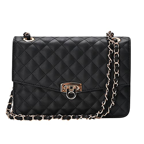 GM LIKKIE Quilted Shoulder Bag for Women. Medium Flap Crossbody Handbag with Chain Strap. Soft Vegan Leather Clutch Purse - necksoother