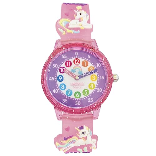 Kitty. Unicorn or Butterfly Analog Color Watch - Kids 3D Band First Watch - Time Teacher - Girls. Children - School Watch - necksoother