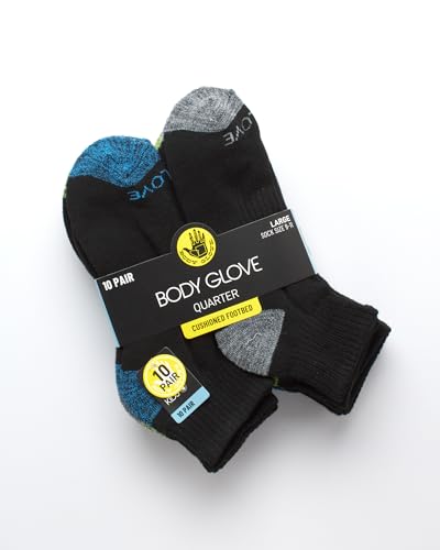 Body Glove Boys' Socks - 10 Pack Performance Cushion Athletic Quarter Cut Socks - Kids Running Socks for Boys - necksoother