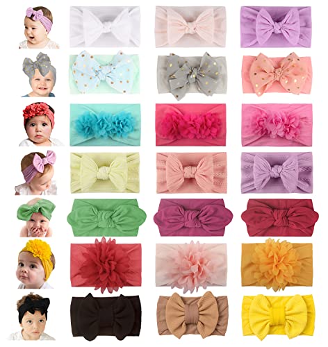 WZT 21PCS Baby Nylon Headbands 7 styles Hairbands Hair Bow Elastics for Girl headbands with bows Newborns Infant Toddlers - necksoother