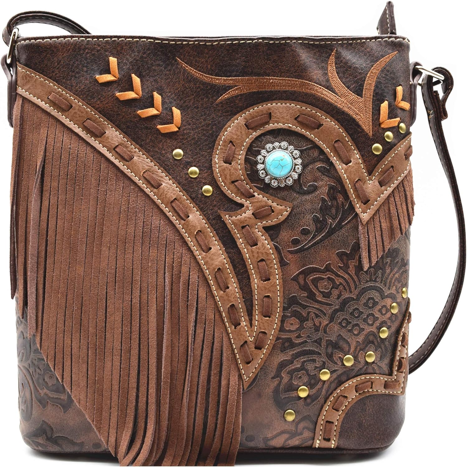 Western Cowgirl Fashion Style Leather Fringe Crossbody Handbags Women Purse Country Everyday Shoulder Bag - necksoother