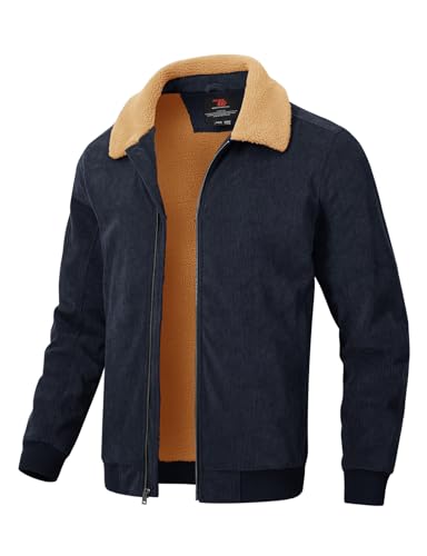 Rdruko Men's Corduroy Jacket Sherpa Lined Trucker Jacket Turn-Down Collar Full Zip Warm Winter Jacket - necksoother