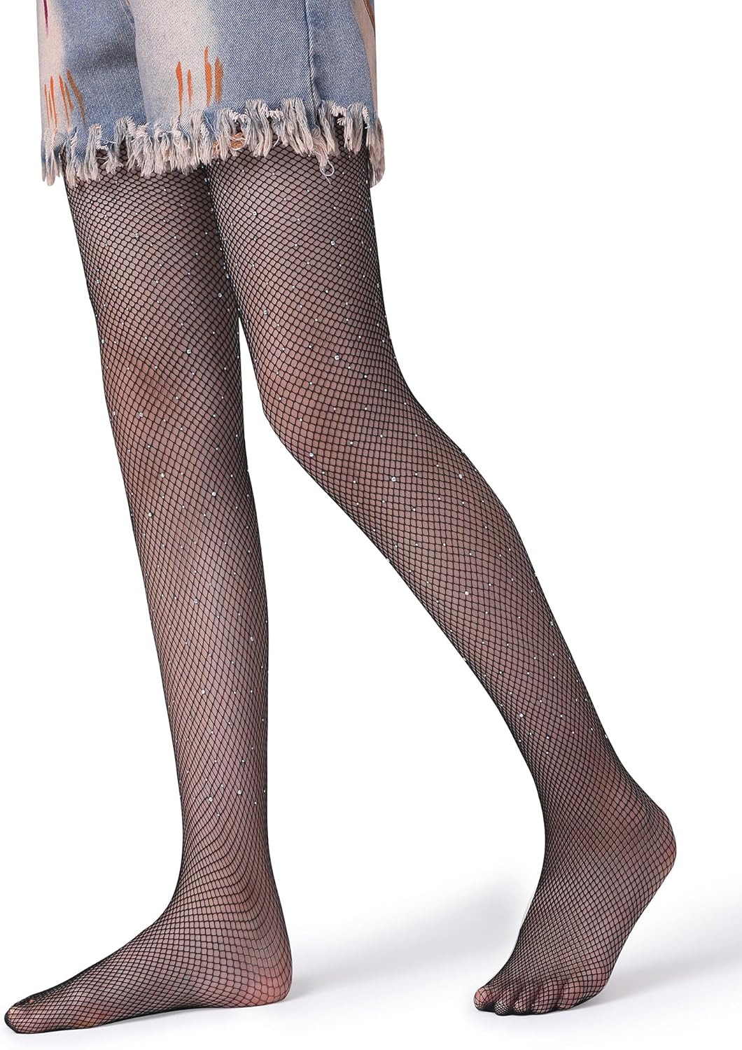 Henwarry Girls Sparkle Fishnet Stockings Children's High Waist Tights Rhinestone Hollow Out Party Pantyhose - necksoother