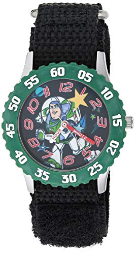 Disney Toy Story Kids' Bezel Stainless Steel Time Teacher Analog Nylon Strap Watch - necksoother