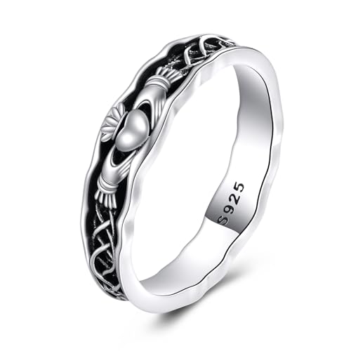 Hug Heart Claddagh Rings for Women 925 Sterling Silver Irish Claddagh Love Friendship Promise Ring Jewelry Band Wide 7# - necksoother