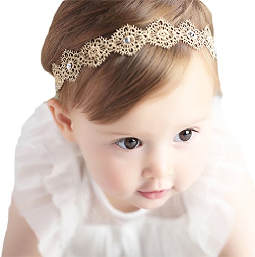 DANMY Baby Girl Super Elastic Headband.Cotton Lace Toddler Hair Band.Infant Soft Turban Hair Accessories Set (gold 1pcs) - necksoother