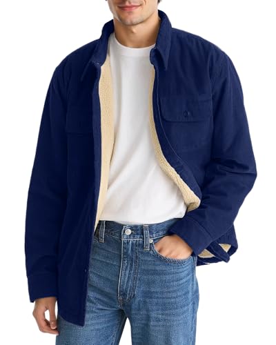 Locachy Men's Warm Fleece Sherpa Lined Corduroy Shirt Soft Long Sleeve Button Down Shirt Jacket - necksoother