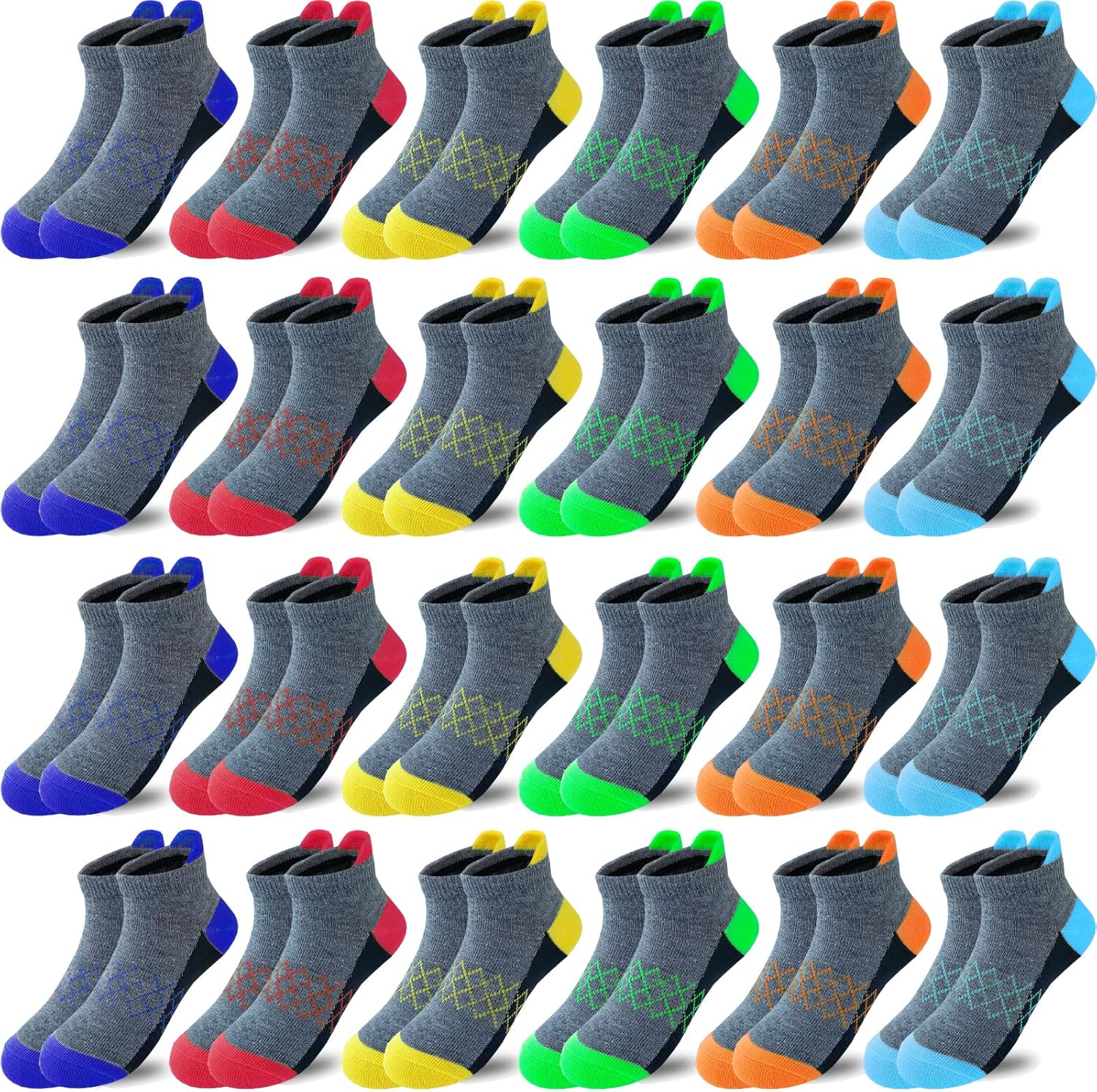 Boy Socks 24 Pairs Half Cushioned Low Cut Socks Ankle Athletic Sports Socks For Little Big Kids Age 3-14 - necksoother