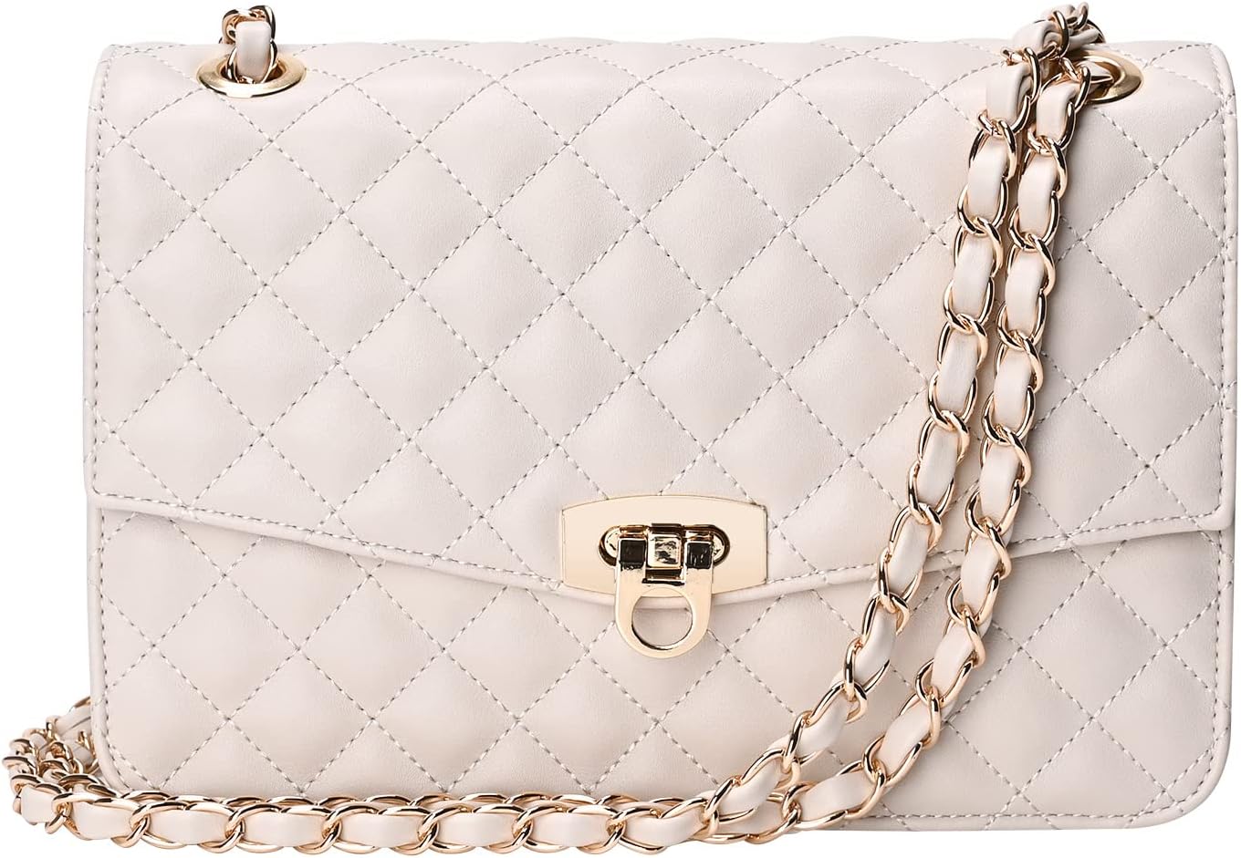 GM LIKKIE Quilted Shoulder Bag for Women. Medium Flap Crossbody Handbag with Chain Strap. Soft Vegan Leather Clutch Purse - necksoother