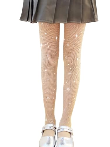 LOLANTA Girls Sparkle Tights 2 Pack Fishnet Rhinestone Stockings for Kids Glitter Shimmer Mesh Pantyhose - necksoother