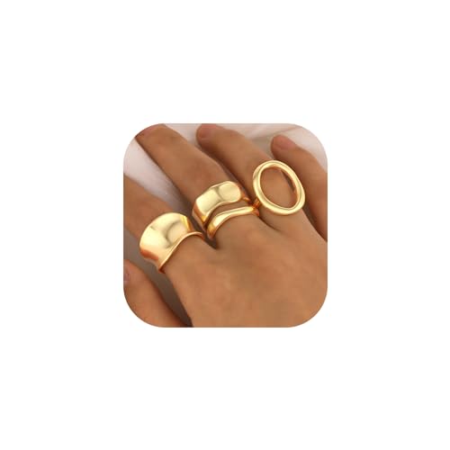 CASDAN 3-4pcs Gold Rings Set for Women Adjustable Statement Rings 14K Gold Plated Stackable Rings Dainty Jewelry - necksoother