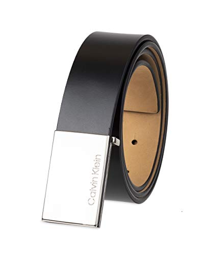 Calvin Klein Men's Casual Statement Plaque Buckle Belt with Logo Treatment - necksoother