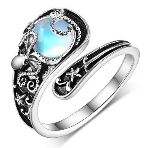 Rose Spoon Rings Sterling Silver Opal/Blue Opal/Turquoise Thumb Rings Vintage Thumb Rings for Women - necksoother
