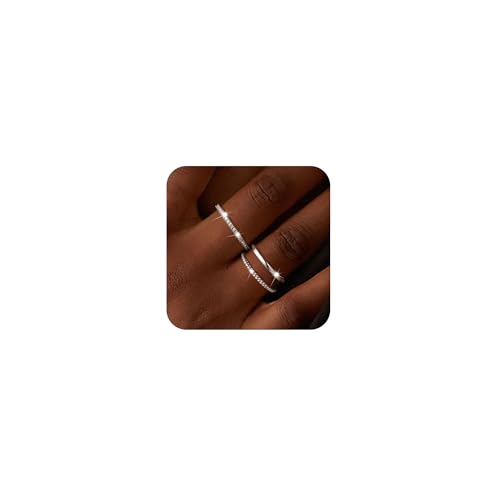 Moodear 3PCS Thin Stackable Ring Set - Dainty 14K Gold Plated Thumb CZ Rings for Women Non Tarnish Size 5-12 - necksoother