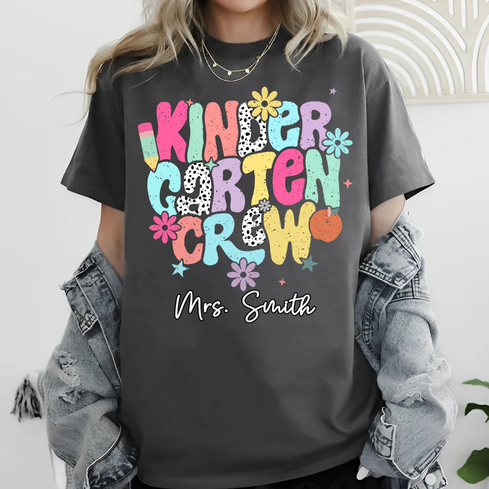 Custom Kindergarten Crew Shirt Teacher Gift. First Day of School T-Shirt - necksoother