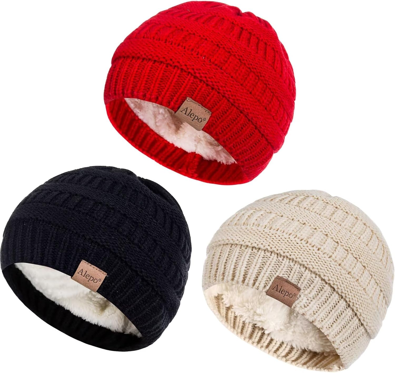 Alepo 3 Pack Baby Beanie Hats for Girls Boys. Soft Warm Fleece Lined Baby Winter Hat for Newborn Infant Toddler Kids - necksoother