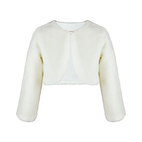 Girls Long Sleeve Cardigan Cotton Bolero Shrug Long Sleeve Top Cute Jacket Outwear White for Girls Size 2-8 - necksoother