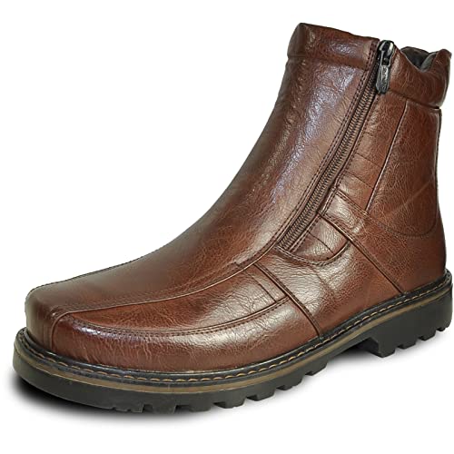 bravo! Men Waterproof Winter Boot DEAN with Fur Lining and Double Zipper Black and Brown Size 7 to 13 - necksoother