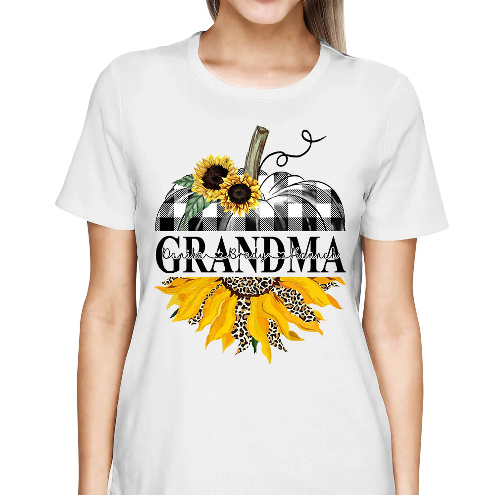 Mimi Sunflower Pumpkin Personalized Shirt With Grandkids Names For Grandmas - necksoother