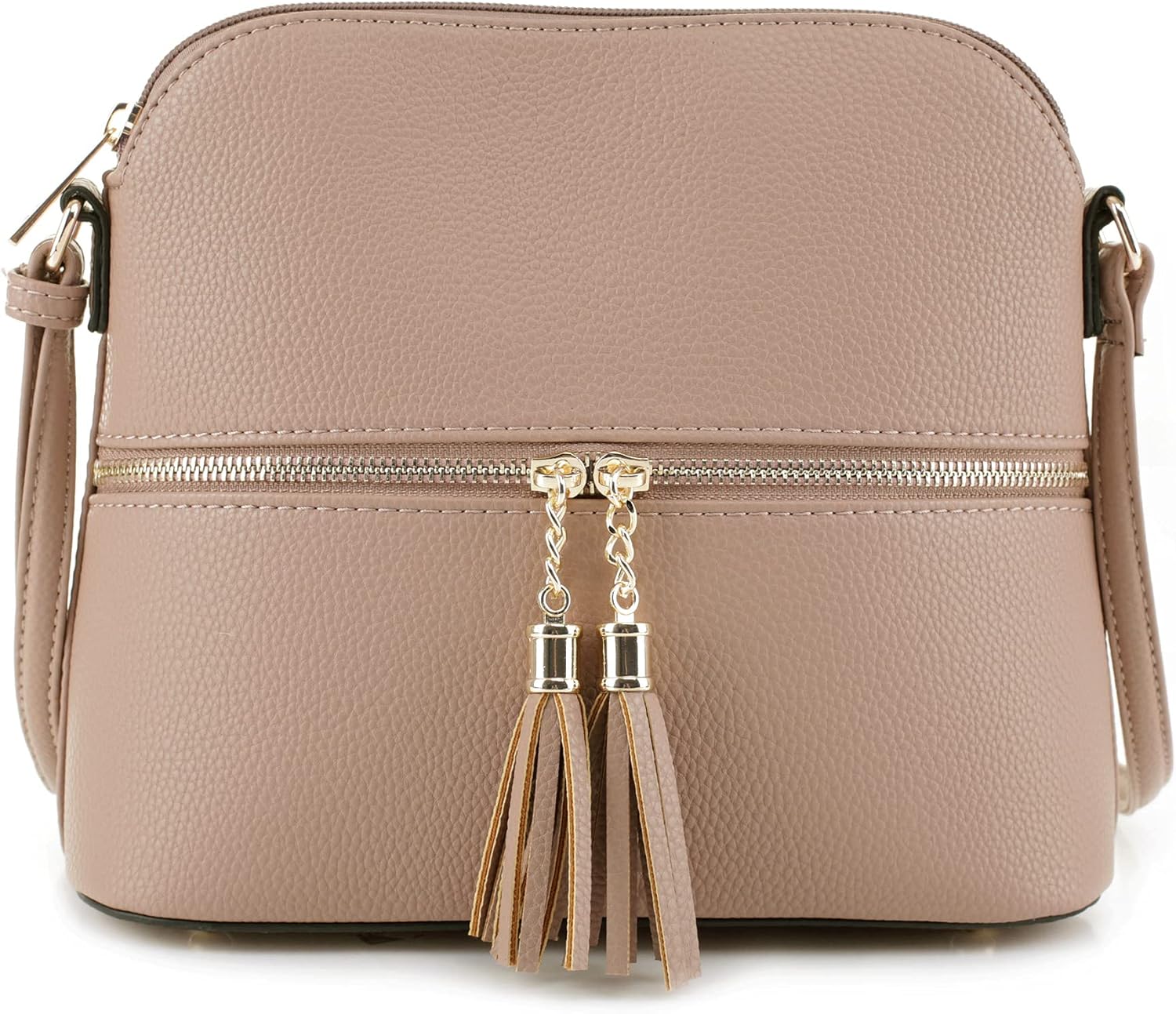 SG SUGU Lunar Lightweight Medium Dome Crossbody Bag Shoulder Bag with Tassel | Zipper Pocket | Adjustable Strap - necksoother