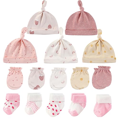 Baby Caps Mittens and Thick Warm Socks Cotton Newborn Essentials Accessories (Hats+Gloves+Terry Socks).0-6 Months - necksoother
