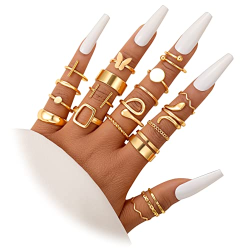FAXHION Gold Knuckle Rings Set for Women Snake Chain Stacking Ring Vintage BOHO Midi Rings SIze Mixed - necksoother