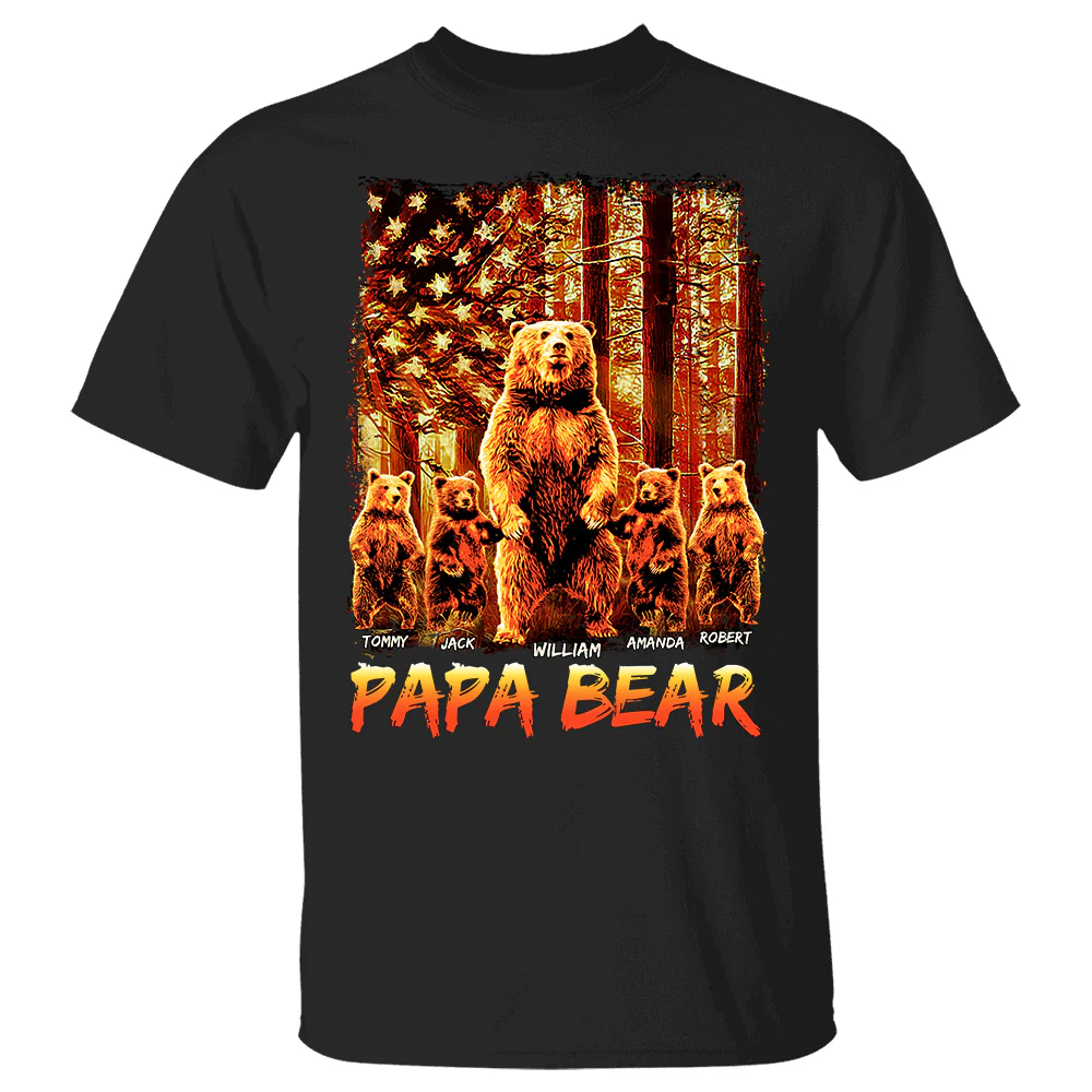 Papa Bear American The Sun Flag Personalized Shirt For Dad Grandpa Father's Day Gift H2511 - necksoother