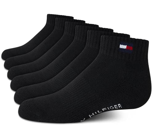 Tommy Hilfiger Boys' Athletic Socks - Performance Cushion Quarter Cut Ankle Socks (6 Pack) - necksoother
