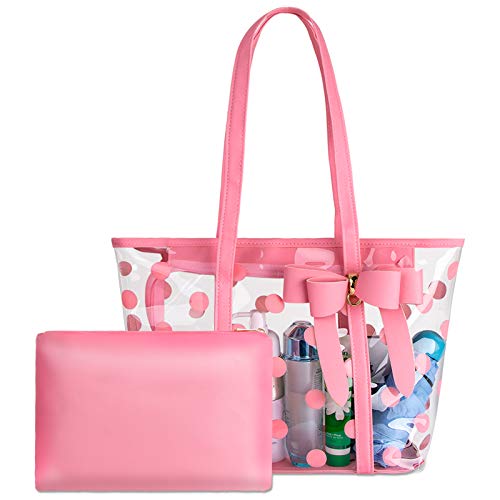 Women Waterproof PVC Clear Tote Bags Shoulder Handbag Beach Bag Shopping Work Bag - necksoother