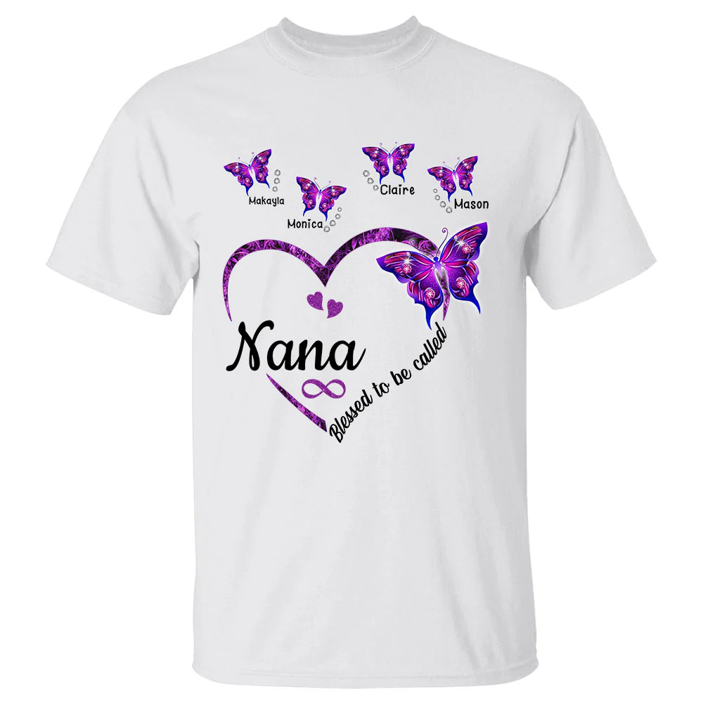 Blessed To Be Called Nana Heart Violet Butterflies Personalized Shirt For Grandma - necksoother