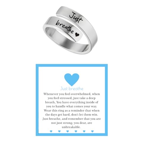 Heart Just Breathe Rings for Women .Stainless Steel Adjustable Ring .Heart Hope Engraved Encourage Ring Jewelry - necksoother