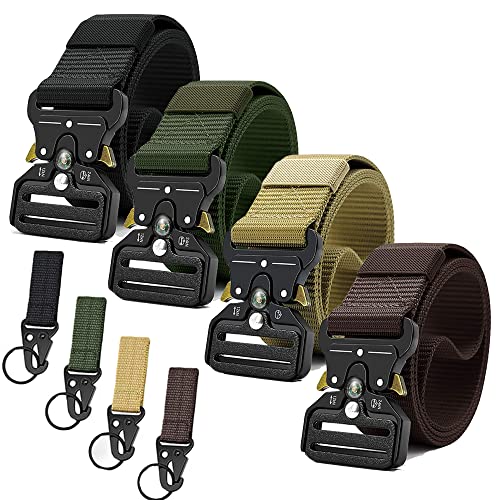 Tactical Belts for Men 4 Pack. Compass Military Web Belt. Heavy-Duty Quick-Release Metal Buckle Riggers Belt for Men - necksoother