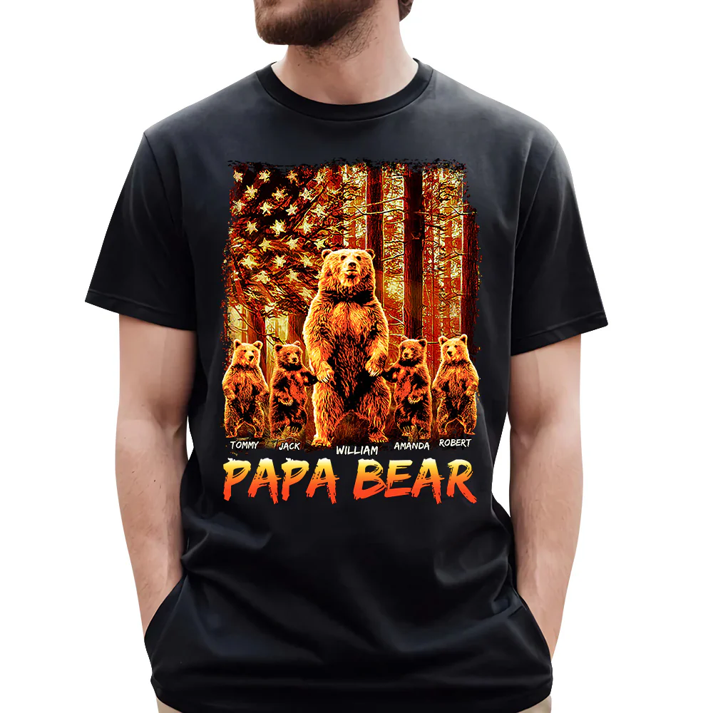 Papa Bear American The Sun Flag Personalized Shirt For Dad Grandpa Father's Day Gift H2511 - necksoother